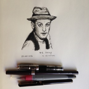 Pen and ink drawing of Art Carney